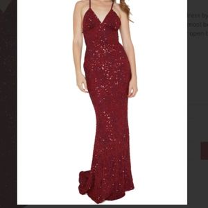 Red Beaded/Sequined Long Formal Dress
